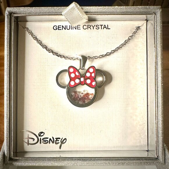 Disney Minnie Mouse Pendant | Genuine Crystal Red Bow Necklace - Picture 2 of 2